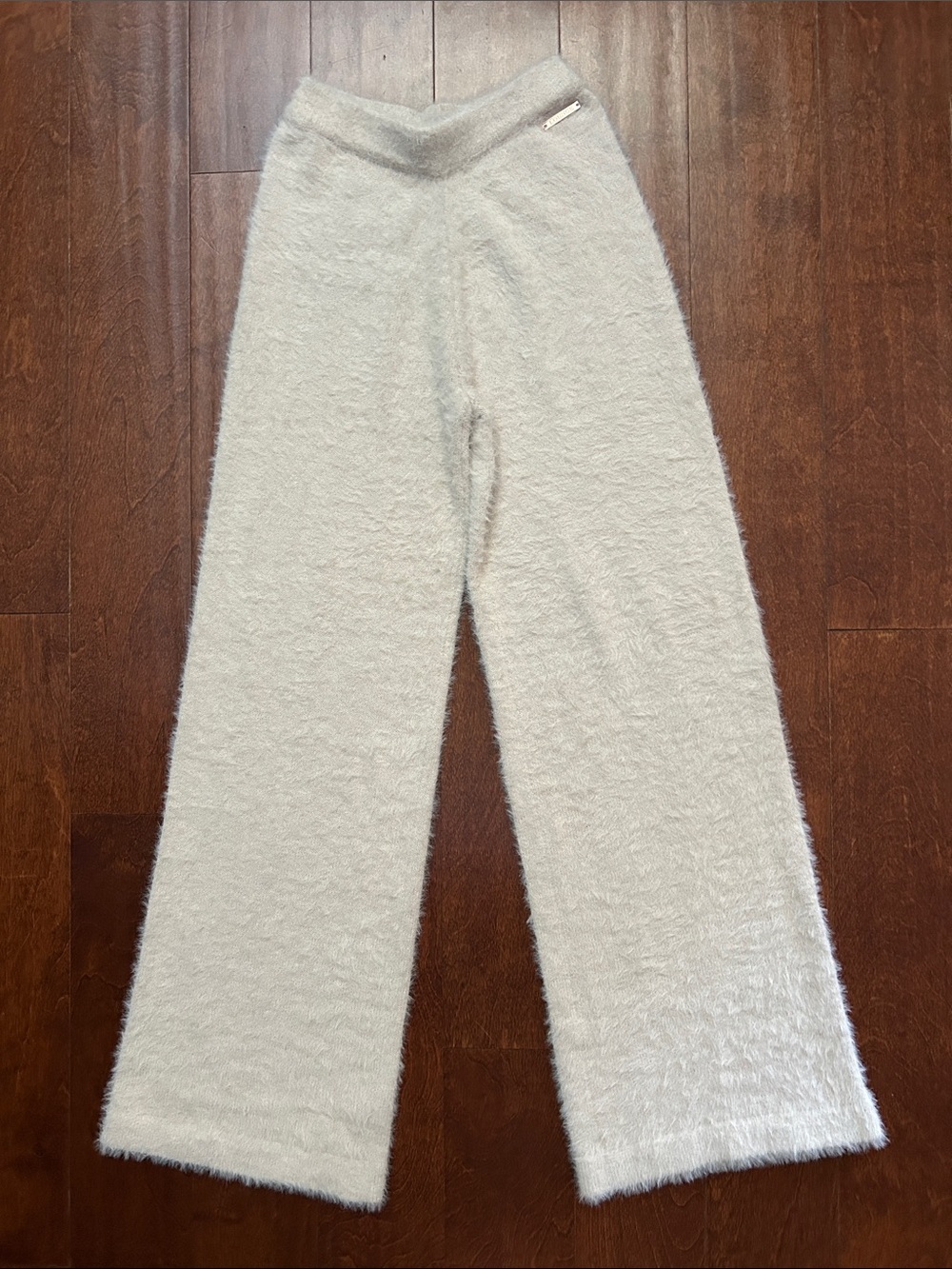 Lounge Underwear Fuzzy Wide-Leg Lounge Pants in Light Beige, Size XS